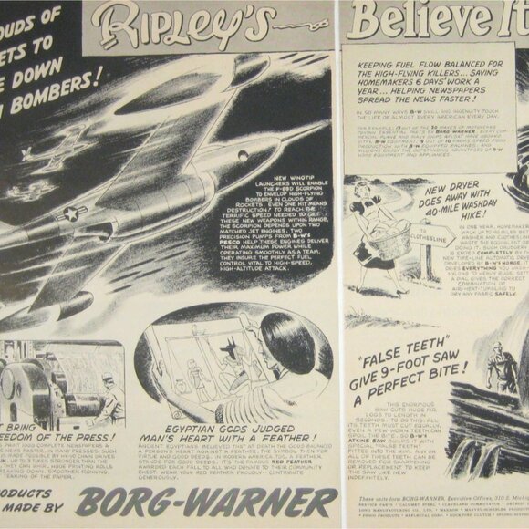 Ripleys Believe It Or Not Borg-Warner Vintage Print Ad 1950s 2 Page Airplane - Picture 2 of 2